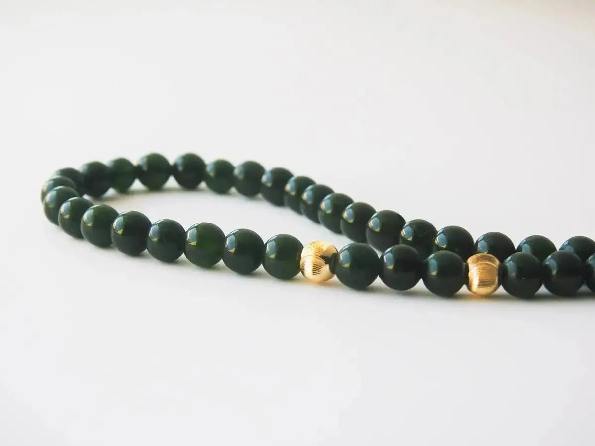 Jade Tropic – Green Jade Jewelry with Gold Monstera Leaf Pendant view 3